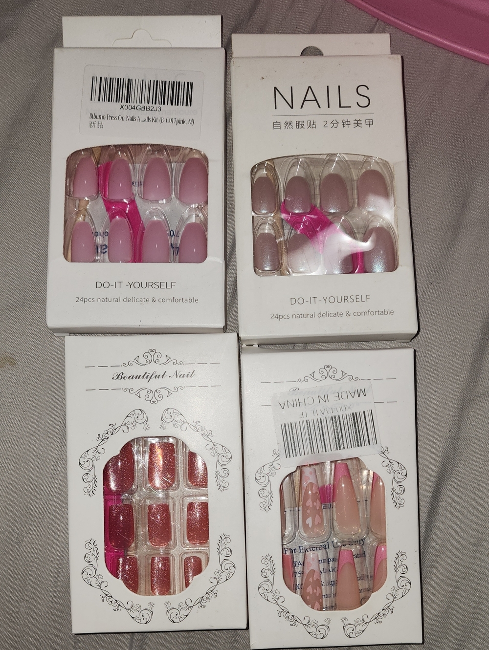 4 Assorted Pink Press-On Nails - Women Accessories